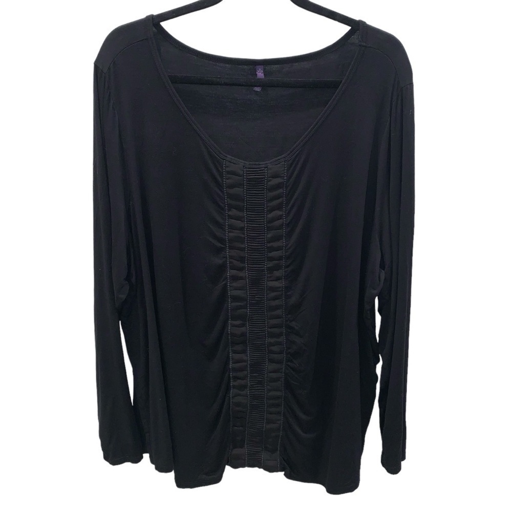 NYDJ sz 1X Black Stretch Jersey Knit Pleated Front Ruffle Long Sleeve Tee